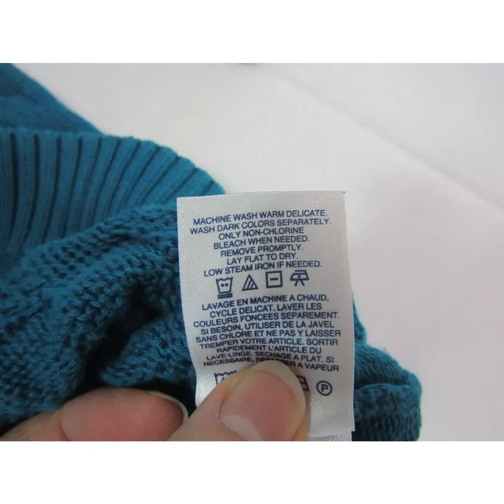 Lands'End Drifter Cable Knit Sweater‎ Womens Large Blue/Green Boho Coastal Warm
